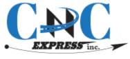 Logo for CNC Express Inc. featuring large blue letters "CNC" with a black road design forming the letter "N" and the words "EXPRESS inc." below, with a curved arrow pointing to the right.